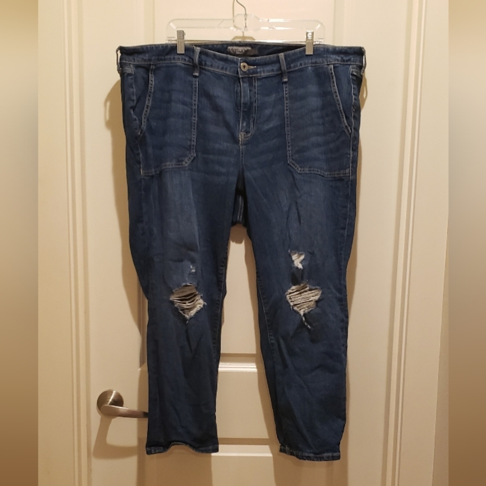 Torrid Womens Blue Distressed Boyfriend Jeans